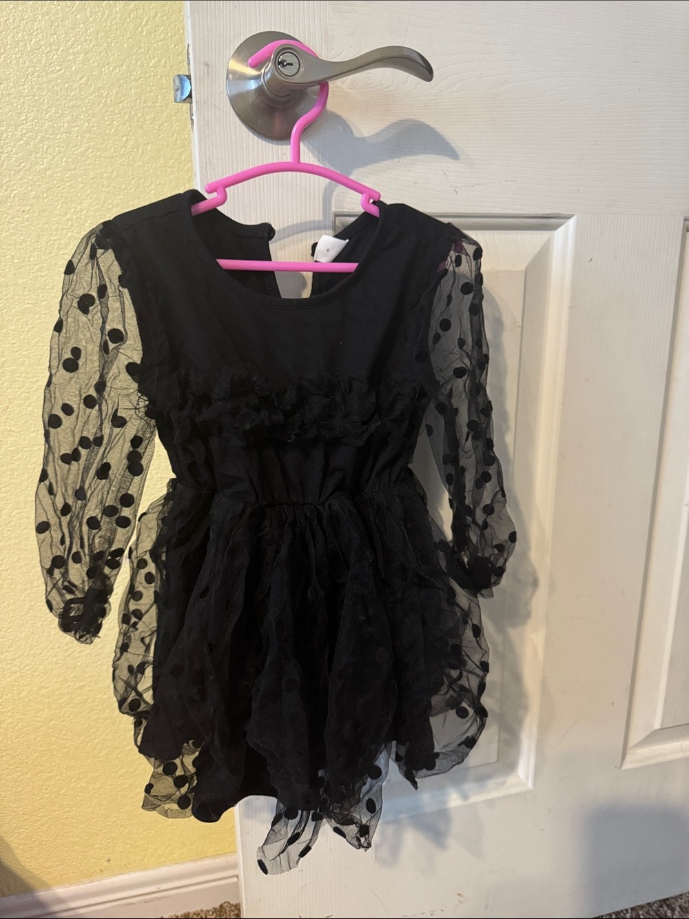 SHEIN Black Polka Dot Mesh Party Dress for Girls
